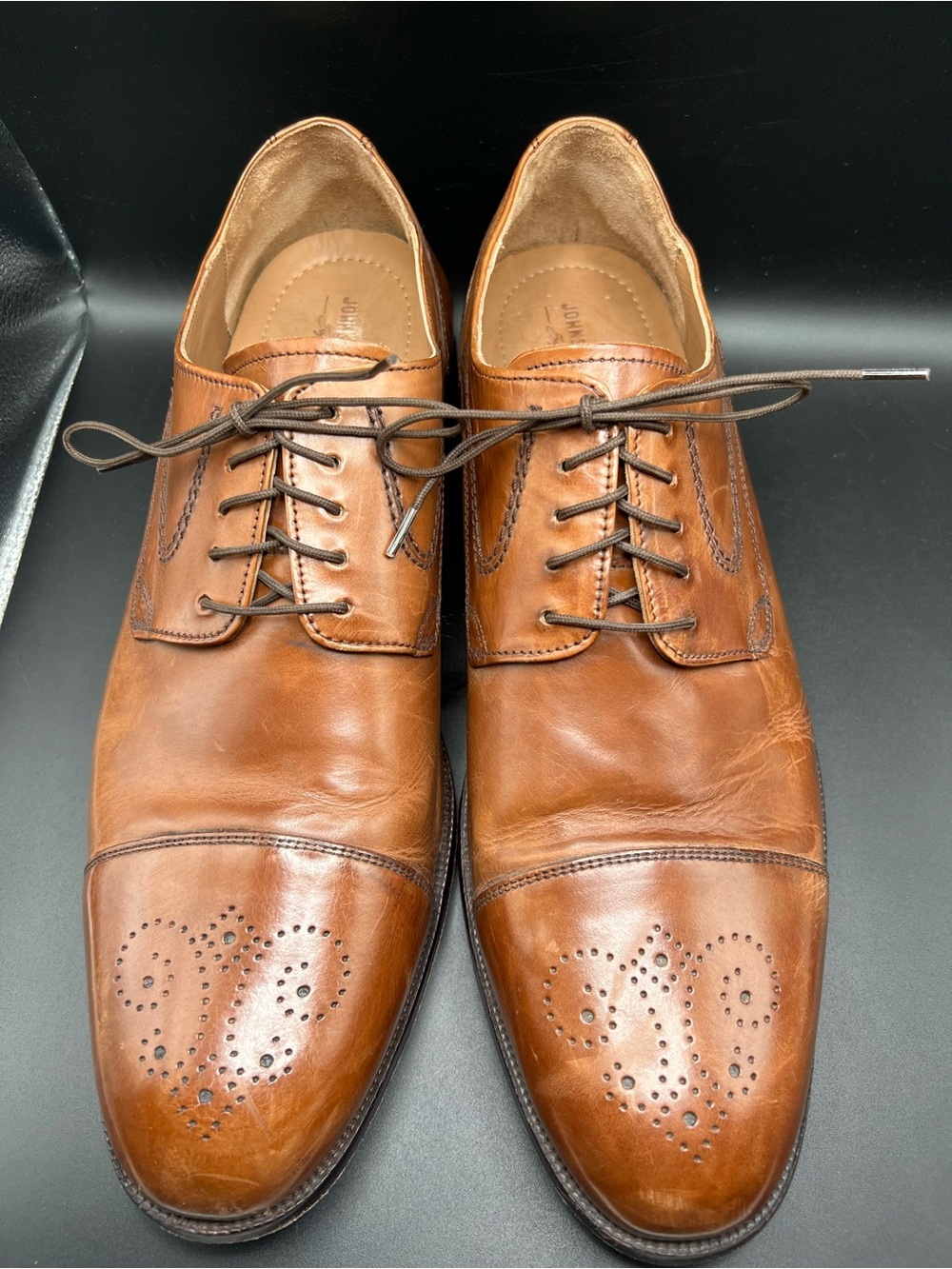 Mens Johnston & Murphy Cap Toe Oxfords Leather Dress Shoes Sz 12 M Brown